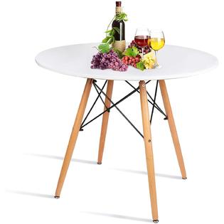 Photo 1 of HAYOSNFO Round White Dining Kitchen Table Modern Leisure Table with Wooden Legs for Office