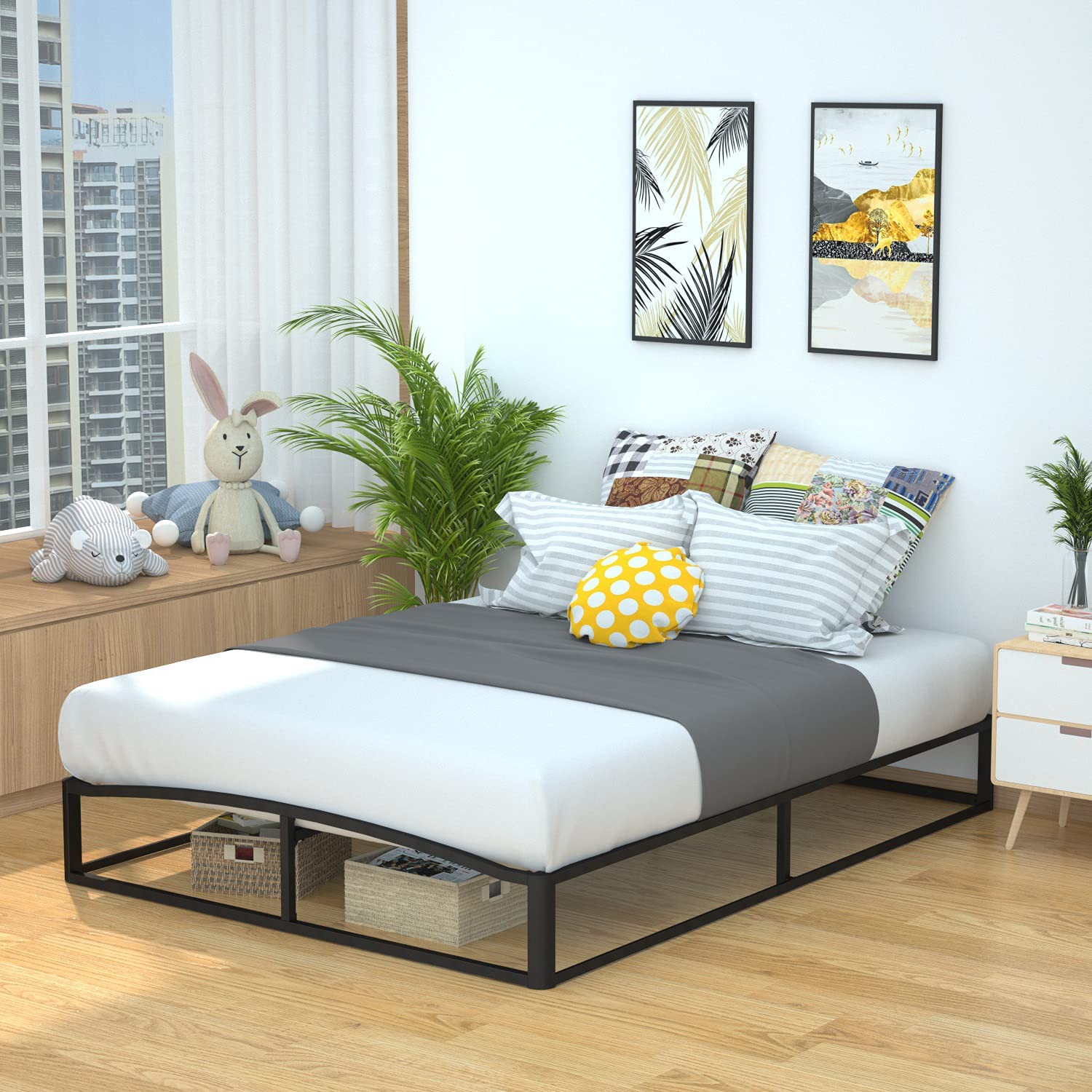 Photo 1 of Amazon Basics 10 Modern Metal Platform Bed with Wood Slat Support  Mattress Foundation  No Box Spring Needed Queen 795 x 10 x 595 inches