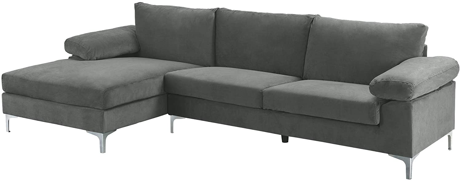 Photo 1 of INCOMPLETE Casa Andrea Milano llc Modern Large Velvet Fabric Sectional Sofa LShape Couch with Extra Wide Chaise Lounge Grey Box 2 of 2 box 1 needed to complete set