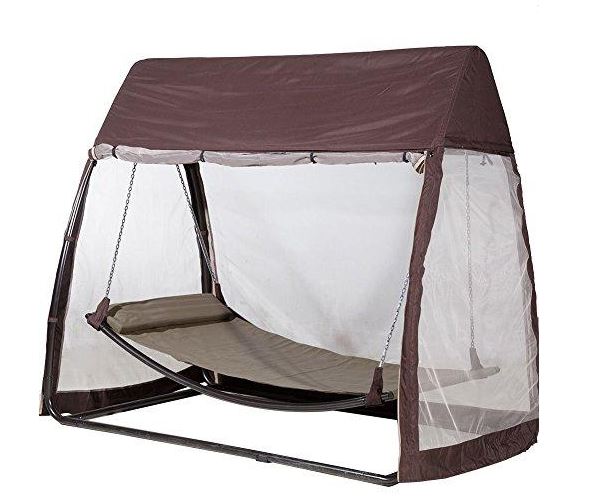 Photo 1 of Abba Patio Outdoor Canopy Cover Hanging Swing Hammock with Mosquito Net 76x45x67 Ft Chocolate