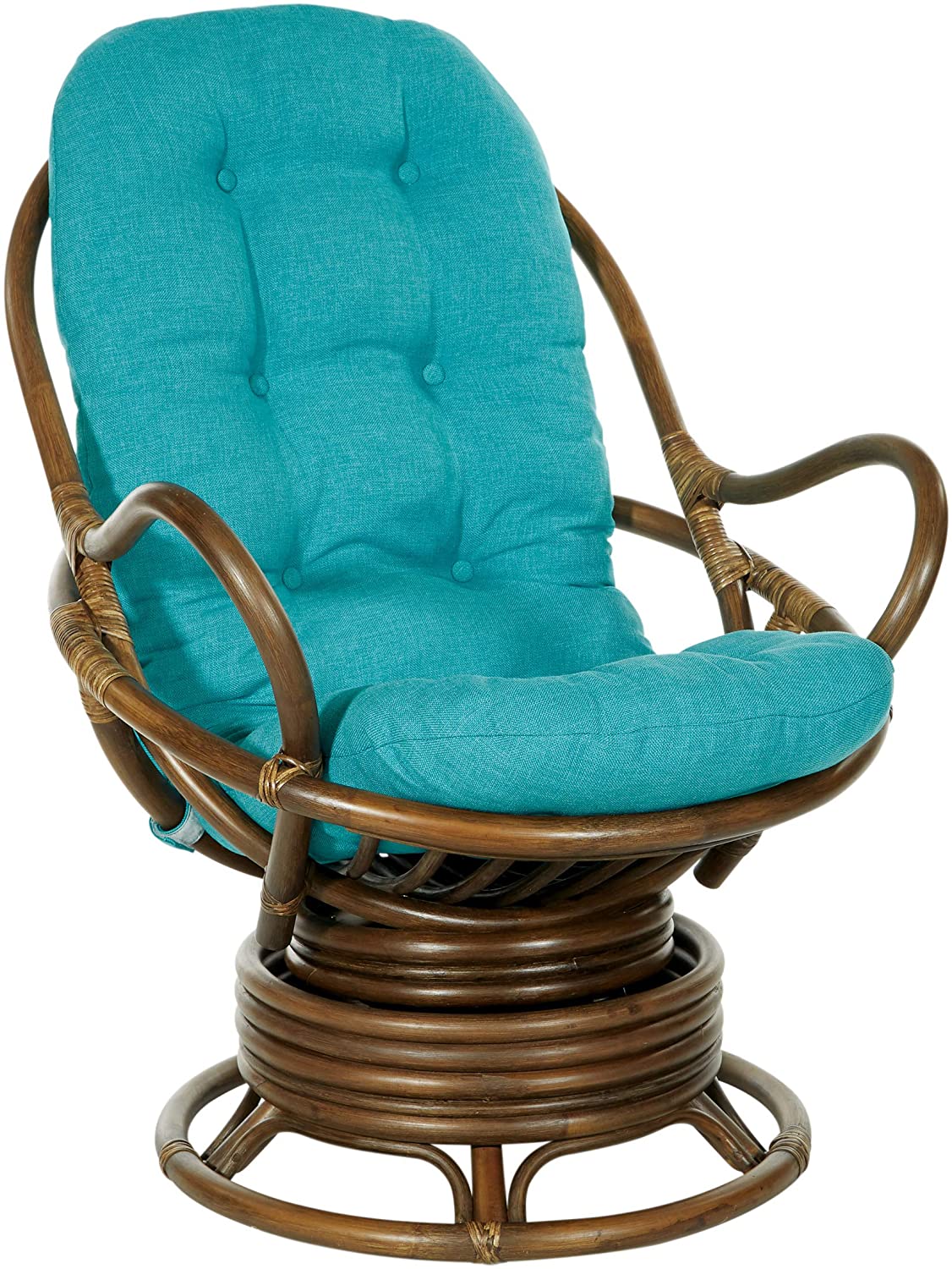 Photo 1 of Office Star Kauai Rattan Swivel Rocker Chair Brown Frame with Blue Fabric