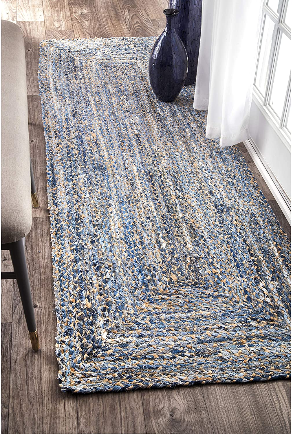 Photo 1 of nuLOOM Dune Road Hand Braided Denim and Jute Interwoven Solid Rug Cotton 2 6 x 6