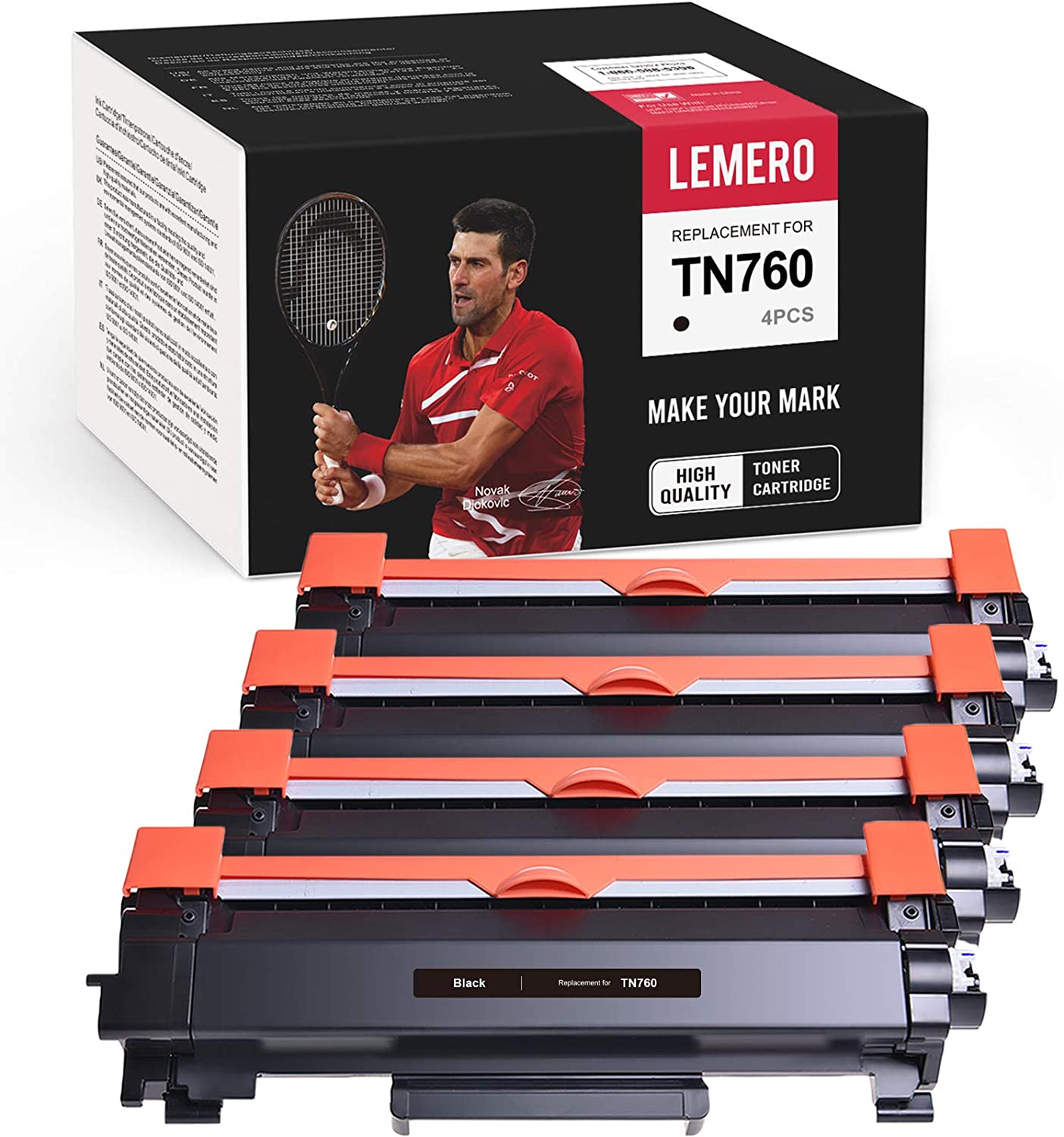 Photo 1 of LEMERO V4 Compatible Toner Cartridge Replacement for Brother TN760 TN730 TN760 to use with MFCL2710DW MFCL2750DW HLL2370DW HLL2395DW HLL2350DW DCPL2550DW Black High Yield 4Pack