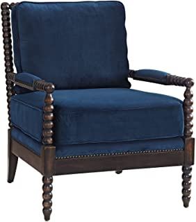 Photo 1 of Modway Revel Spindle Frame Wood Armchair with Plush Velvet Upholstered Fabric 37 Navy DAMAGE