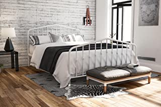 Photo 1 of Novogratz Bushwick Metal Bed with Headboard and Footboard  Modern Design  Queen Size  White