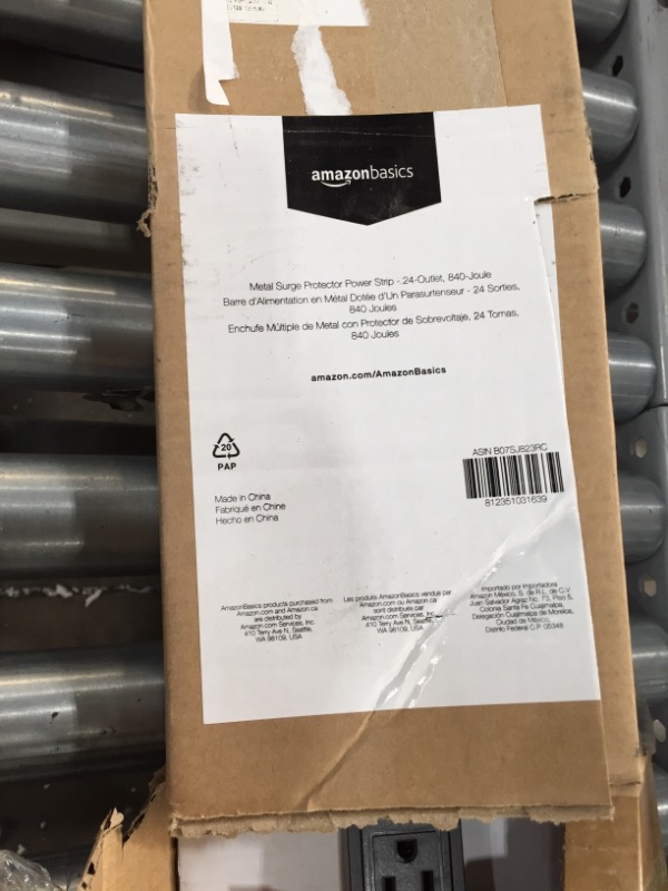 Photo 1 of Amazon Basics Heavy Duty Metal Surge Protector Power Strip with Mounting Brackets  24Outlet 840Joule 15A OnOff Circuit Breaker