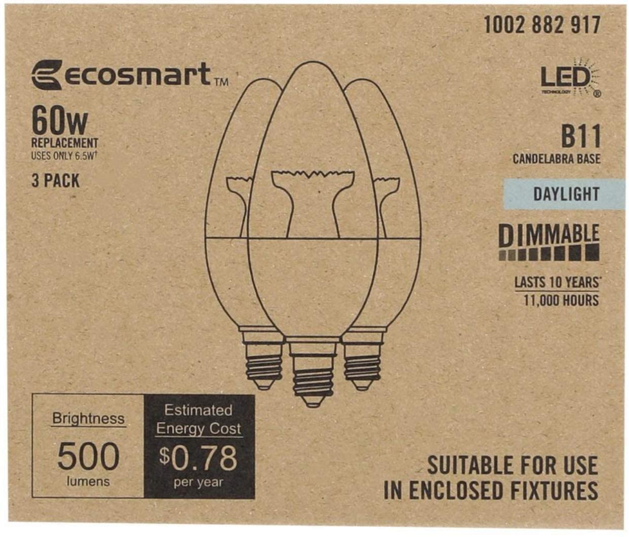 Photo 1 of 60W Equiv B11 Dimmable LED Light Bulb Daylight 3Pack