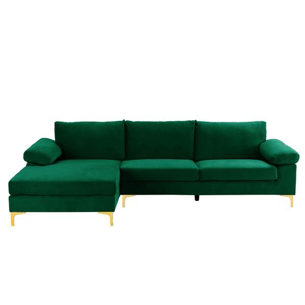 Photo 1 of AMANDA MODERN VELVET GREEN LARGE SECTIONAL SOFA WITH GOLD LEGS
BOX 1 OF 2