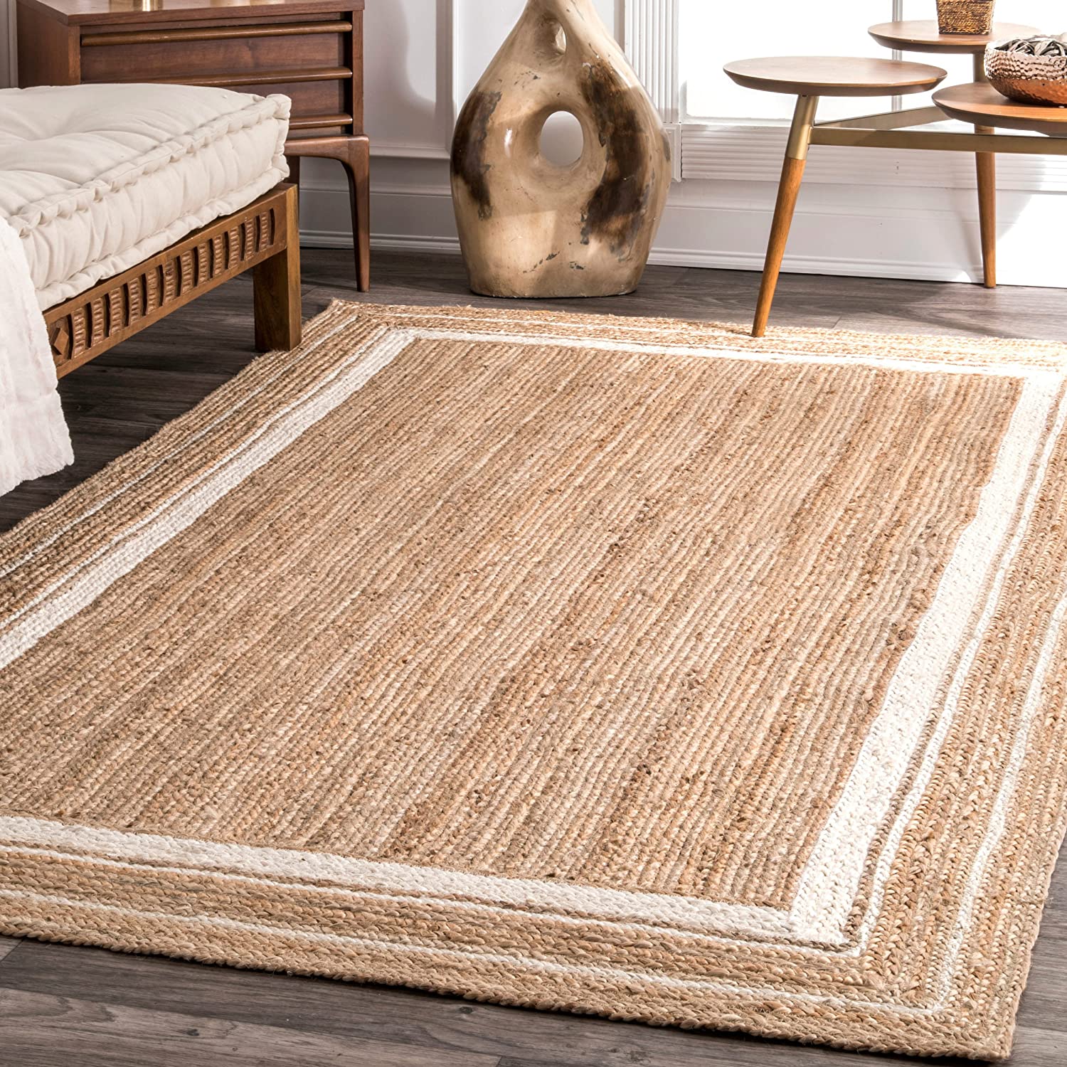 Photo 1 of nuLOOM Rikki Braided Border Jute Area Rug 6 x 9 Offwhite