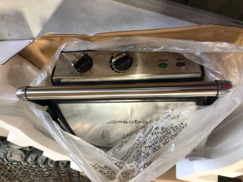Photo 1 of Aigostar Panini Press with removable plates Electric Indoor Grill Smokeless with NonStick Coated Plates Opens 180 Degrees Stainless Steel Sandwich Maker with Temperature Control  Timer 1500W