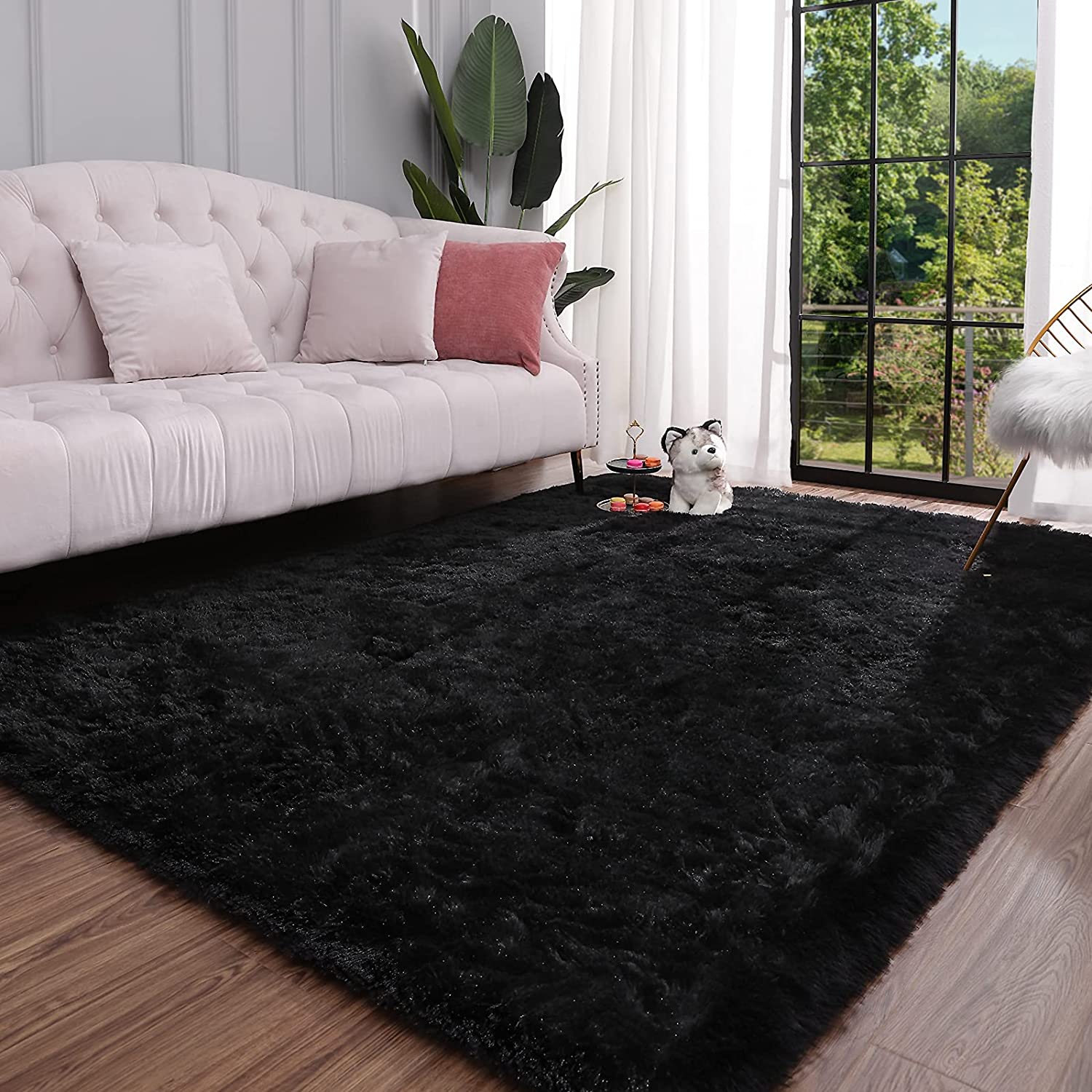 Photo 1 of Keeko Premium Fluffy Black Area Rug Cute Shag Carpet Extra Soft and Shaggy Carpets High Pile Indoor Fuzzy Rugs for Bedroom Girls Kids Living Room Home 53x75 Feet