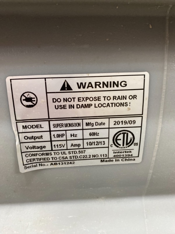 Photo 1 of Soleaire Super Monsoon SASM1HPGY Air Mover Blower Fan Carpet Dryers for Professional Carpet Cleaner Janitoral Floor Dryer Services 1 HP CE Certified Water Damage Flood Restoration Equipment Gray