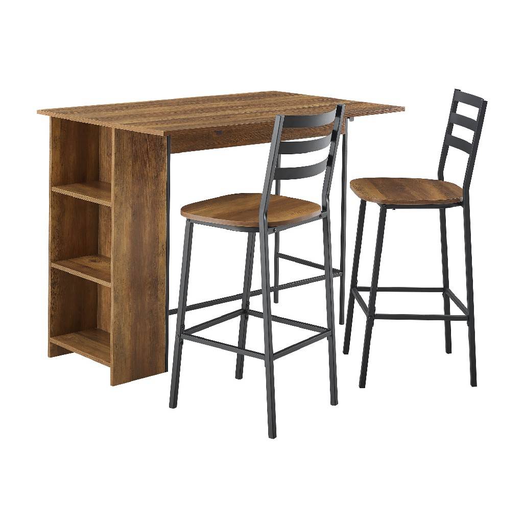 Photo 1 of 3 Piece Drop Leaf Counter Table Set in Reclaimed Barnwood  Walker Edison  LOOSE PARTS  NO