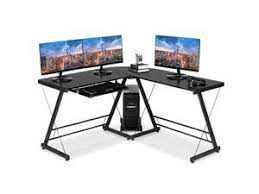 Photo 1 of Bestier 552 Gaming Desk Racing Style PC Computer Desk LShaped Desk Corner Home Office Table with Ergonomic Monitor Stand  RGB Strip Light  Multifunctional Hook Black Carbon Fiber
