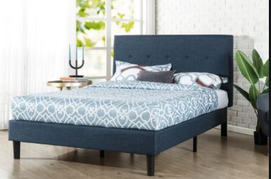 Photo 1 of Priage by ZINUS Navy Upholstered Button Tufted Platform Bed Frame