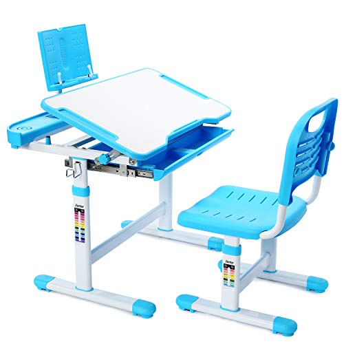 Photo 1 of Forfar Kids Desk and Chair Set Child Desk Height Adjustable Kids School Desk Students Desk and Chair Set Desk for Kids 612 Blue