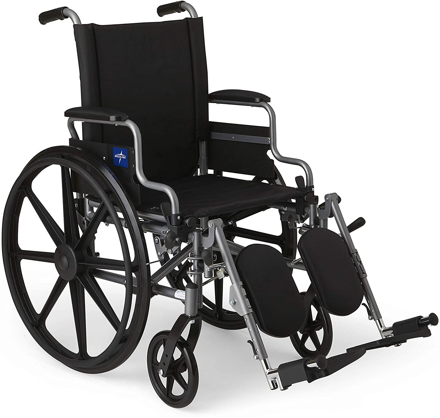 Photo 2 of Medline  MDS806550E Lightweight  UserFriendly Wheelchair With FlipBack DeskLength Arms  Elevating Leg Rests for Extra Comfort Black 18 Seat