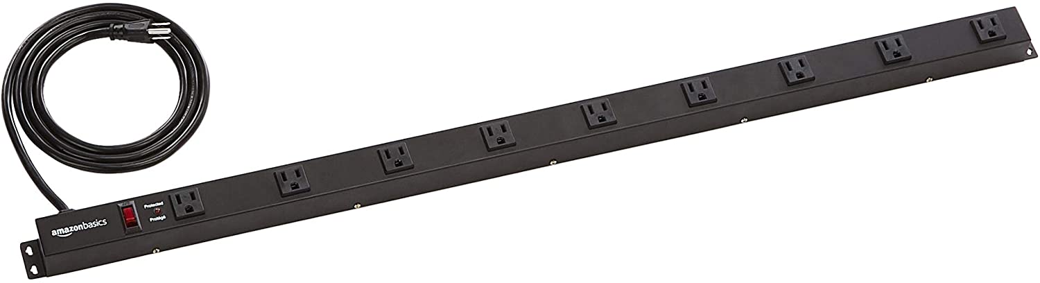 Photo 1 of Amazon Basics Heavy Duty Metal Surge Protector Power Strip with Mounting Brackets  9Outlet 600Joule 15A OnOff Circuit Breaker