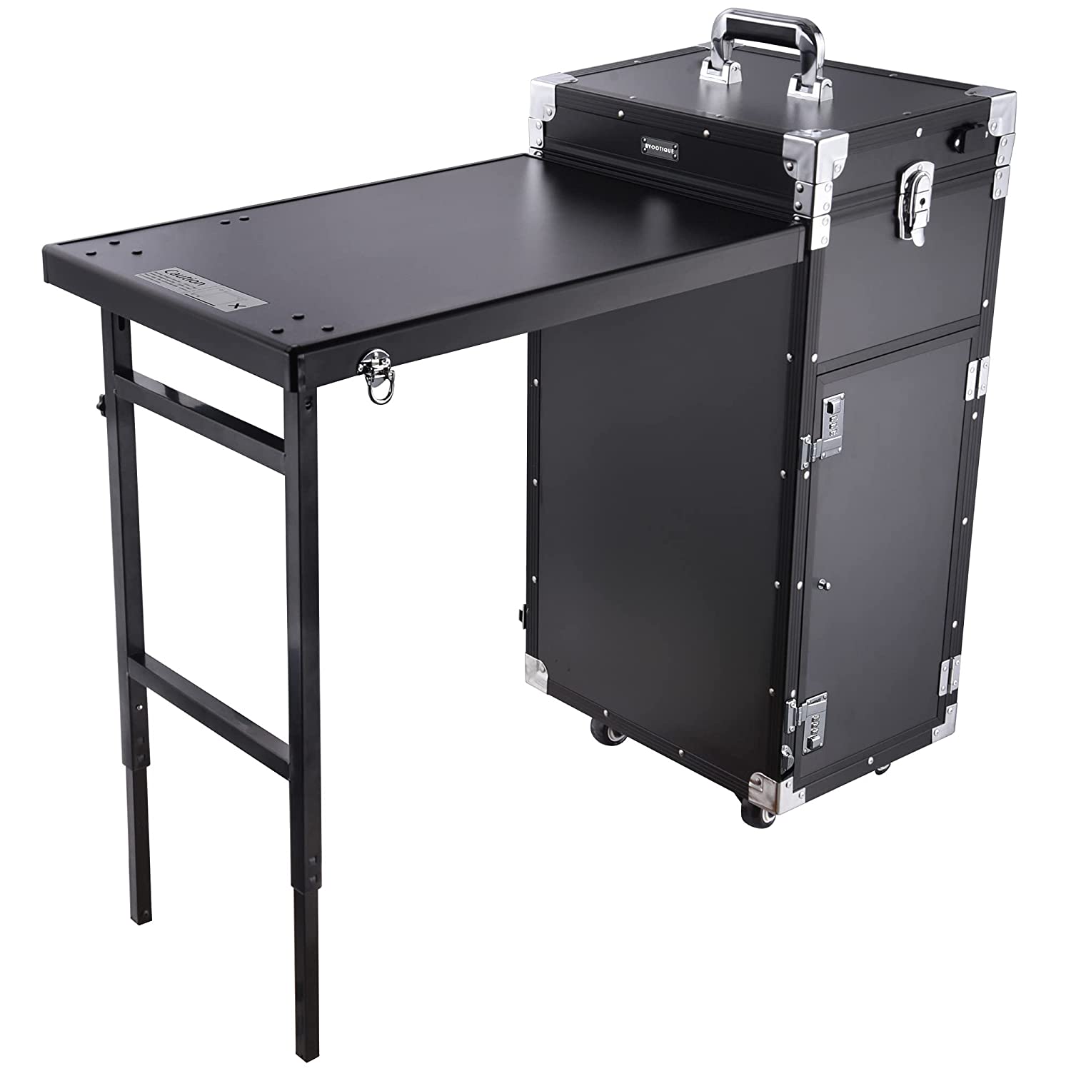 Photo 1 of Byootique Rolling Manicure Table Nail Desk Workstation with 4 Drawers Mirror Speaker for Makeup Salon Travel Cosmetic Trolley Storage Organizer Black