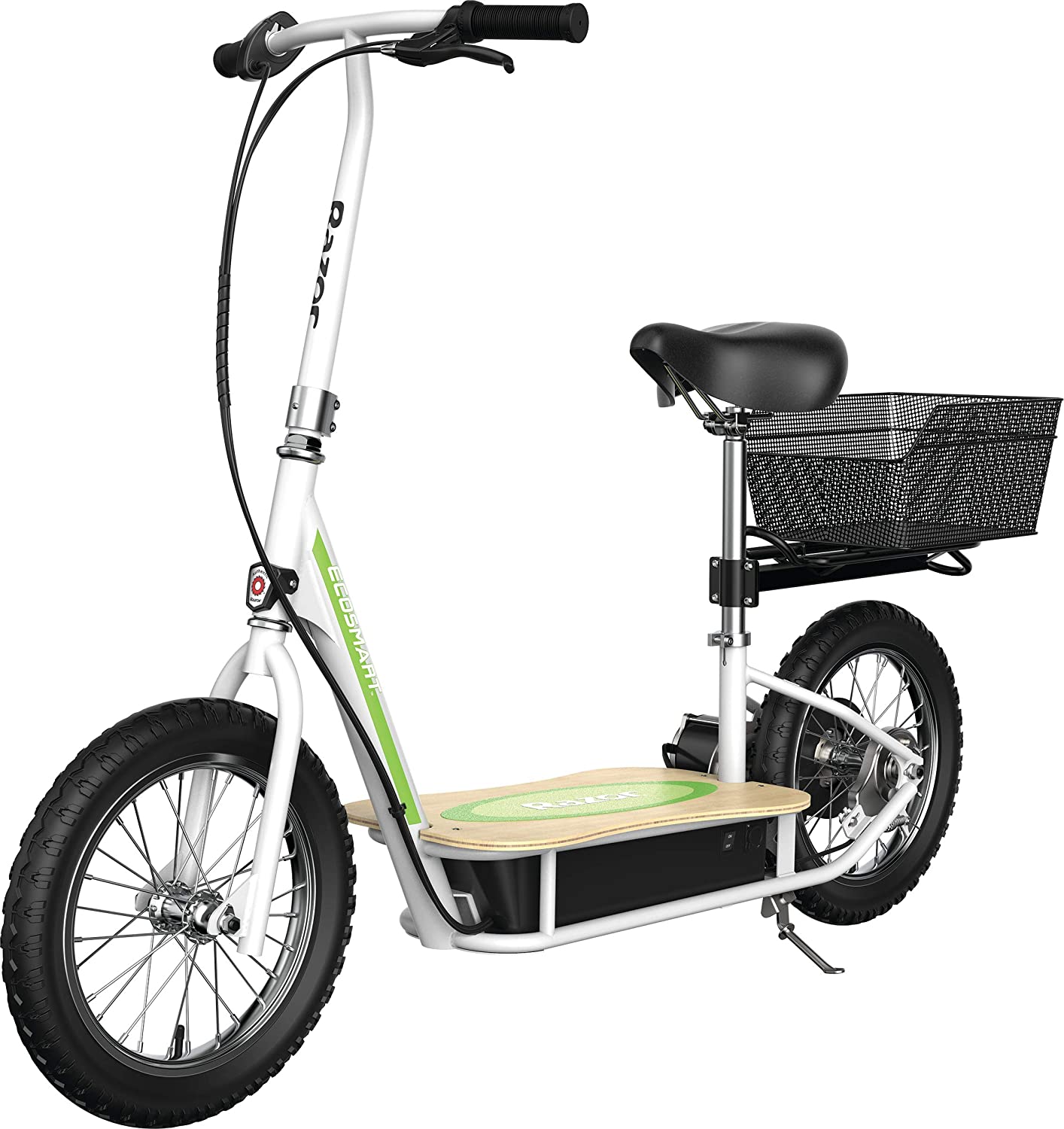 Photo 1 of Razor EcoSmart Metro Electric Scooter  Padded Seat Wide Bamboo Deck 16 AirFilled Tires 500w HighTorque Motor Up to 18 mph 12Mile Range RearWheel Drive USED LOOSE HARDWARE NO MANUEL COSMETIC DAMAGES UNABLE TO TEST NEEDS ASSEMBLY