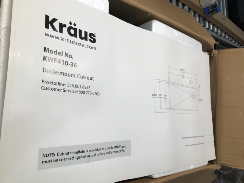 Photo 4 of KRAUS Kore Workstation 36inch Farmhouse Flat Apron Front 16 Gauge Single Bowl Stainless Steel Kitchen Sink with Accessories Pack of 5 Kraus KWF41036 KORE PREVIOUSLY OPENED NEW INCLUDED HARDWARE