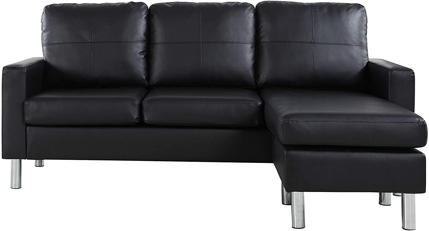 Photo 1 of Modern Bonded Leather Sectional Sofa  Small Space Configurable Couch  Black PREVIOUSLY OPENED GENTLY USED NO MANUEL