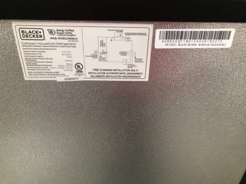Photo 1 of Black  Decker BCRK43B Energy Star Refrigerator  43 cu ft  Black NEW SLIGHT COSMETIC DAMAGES