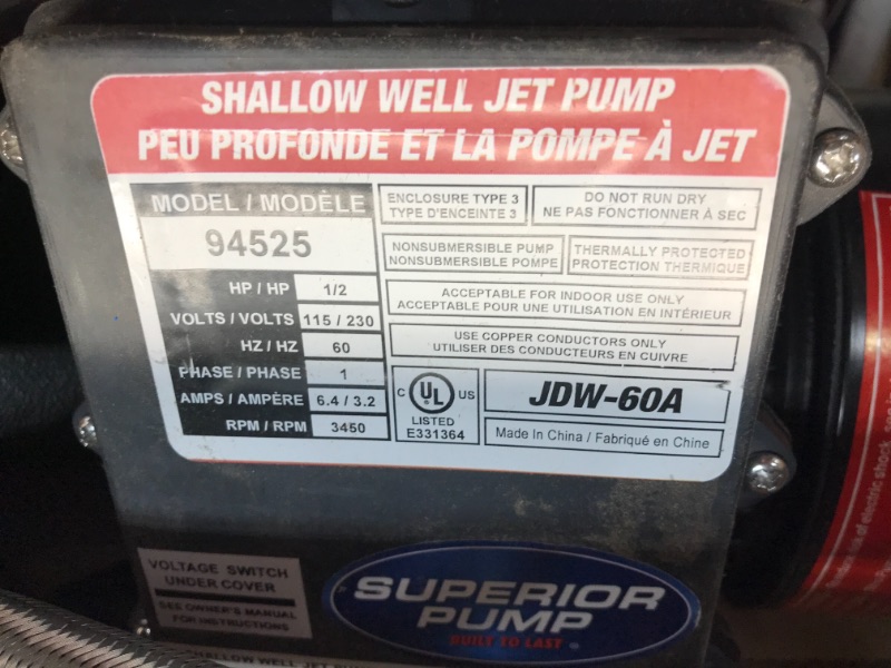 Photo 3 of Superior Pump 12 HP Cast Iron Shallow Well Jet Pump Kit W24L Tank 12HP Black
PREVIOUSLY OPENED AND USED