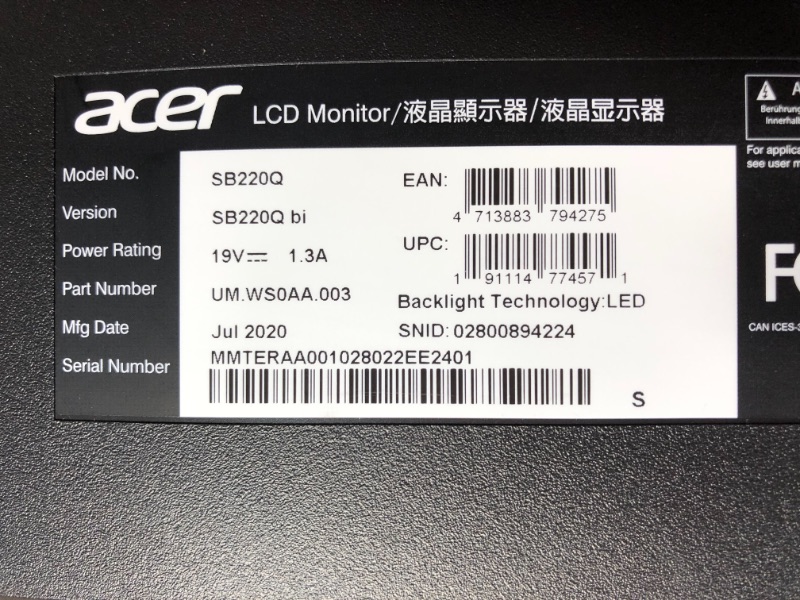 Photo 5 of Acer SB220Q bi 215 Inches Full HD 1920 x 1080 IPS UltraThin Zero Frame Monitor HDMI  VGA Port Black