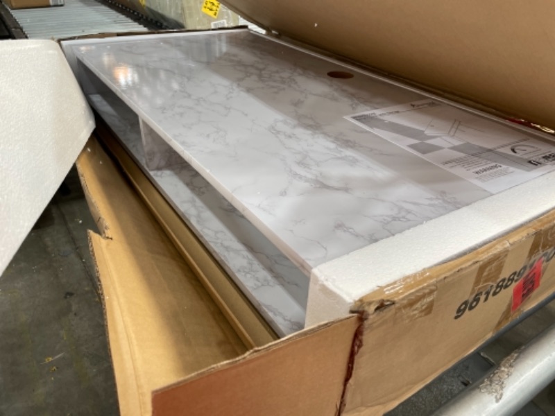 Photo 1 of Athena Computer Desk with Storage Marble White  Novogratz