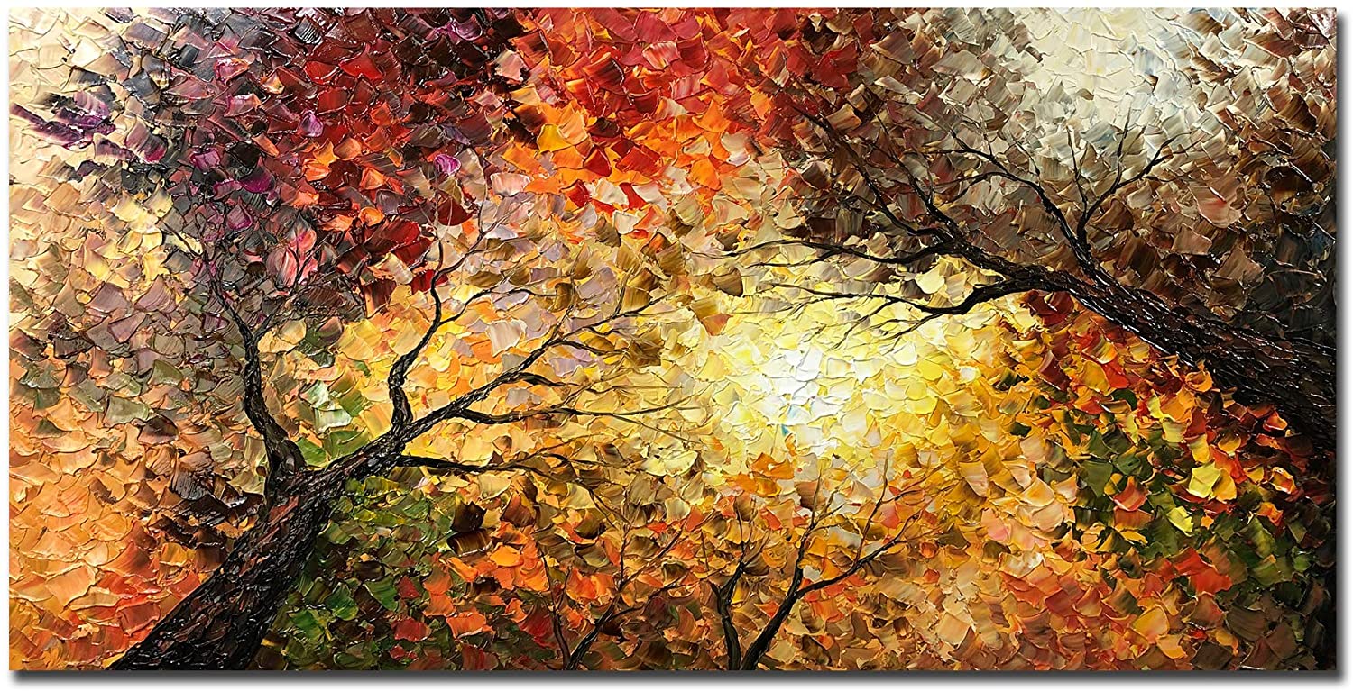 Photo 1 of tiancheng Art24x48 Inch Modern HandPainted Tree Art Oil Painting Acrylic Abstract Wooden Frame Canvas Wall Art for Living Room Bedroom Office Hanging Art Residence Decorations

frame is broken