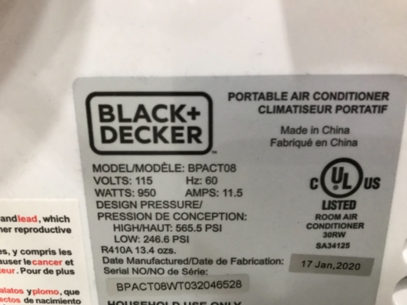 Photo 3 of BLACKDECKER 8000 BTU Portable Air Conditioner