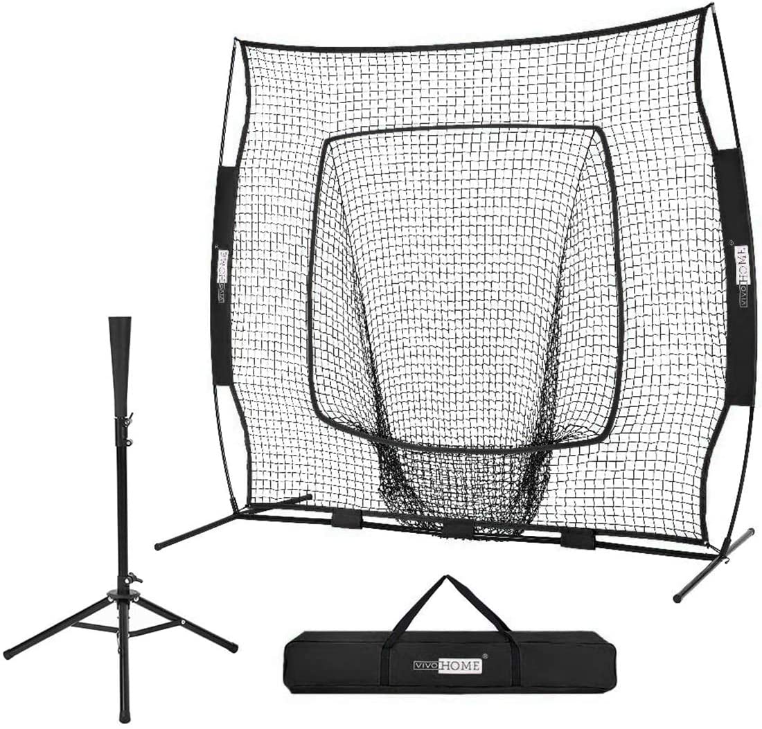 Photo 1 of VIVOHOME 7 x 7 Feet Baseball Backstop Softball Practice Net with Strike Zone Target Tee and Carry Bag for Batting Hitting and Pitching  DAMAGED