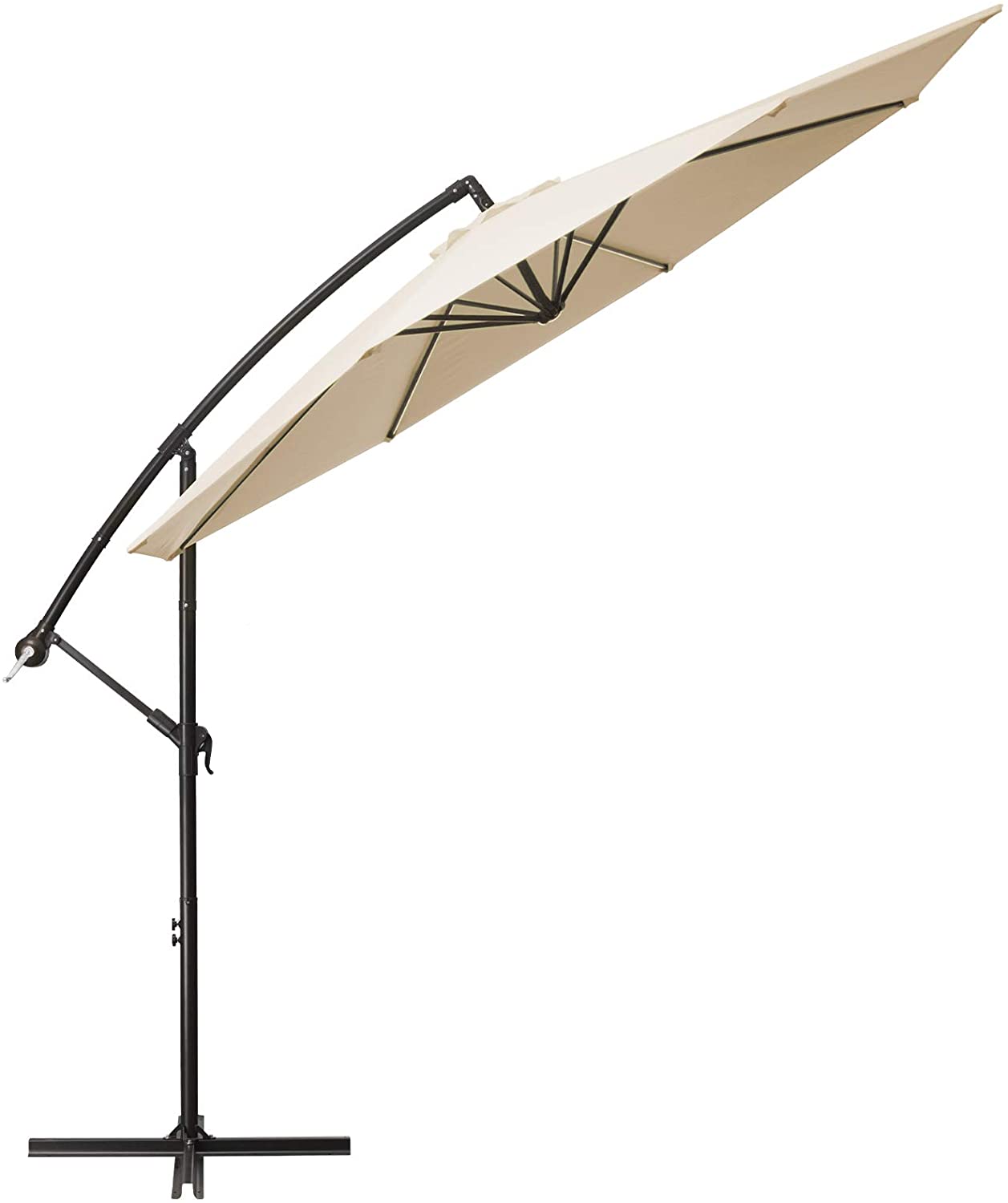 Photo 1 of TUMUCUTE 10ft Patio Offset Umbrella Cantilever Patio Umbrella Hanging Market Umbrella Outdoor Umbrellas with Crank and Cross Basefor Lawn Garden Deck Backyard  PoolBeige