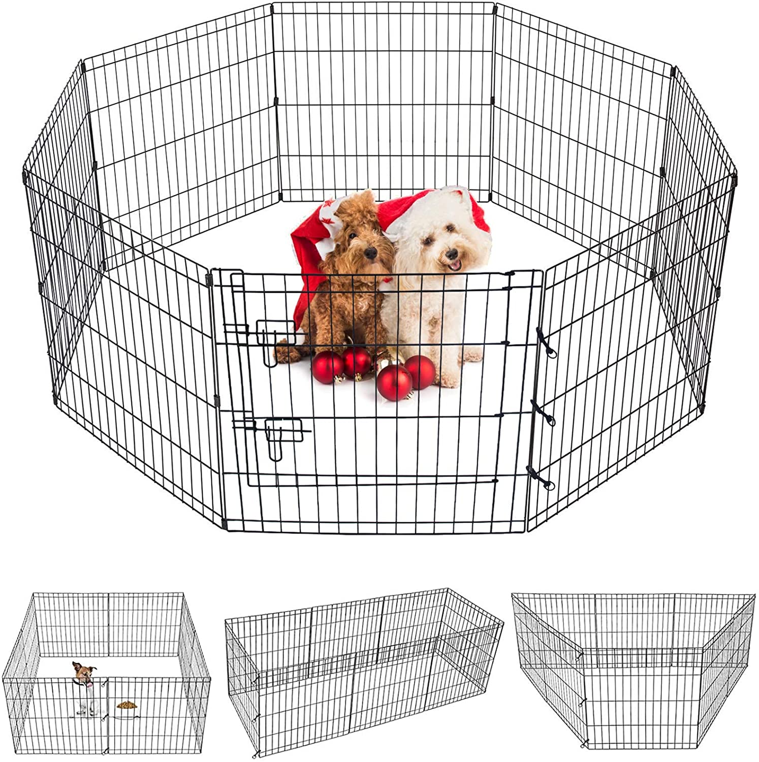 Photo 1 of Puppy Pet Playpen 8 Panel 24 Inch Indoor Outdoor Metal Portable Folding Animal Exercise Dog Fence Ideal for Pet Animals Dog Cat Rabbit Breed Puppy