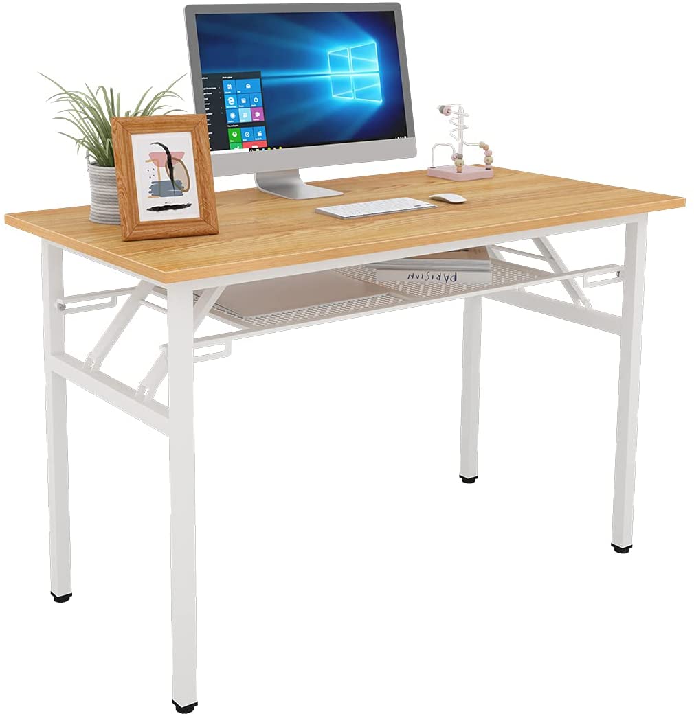 Photo 1 of DlandHome 47 inches Computer Desk Office Table Activity Table Writing Desk Study Table Folding Table with Storage Layer Computer Workstation for Home OfficeDNDND7120BW