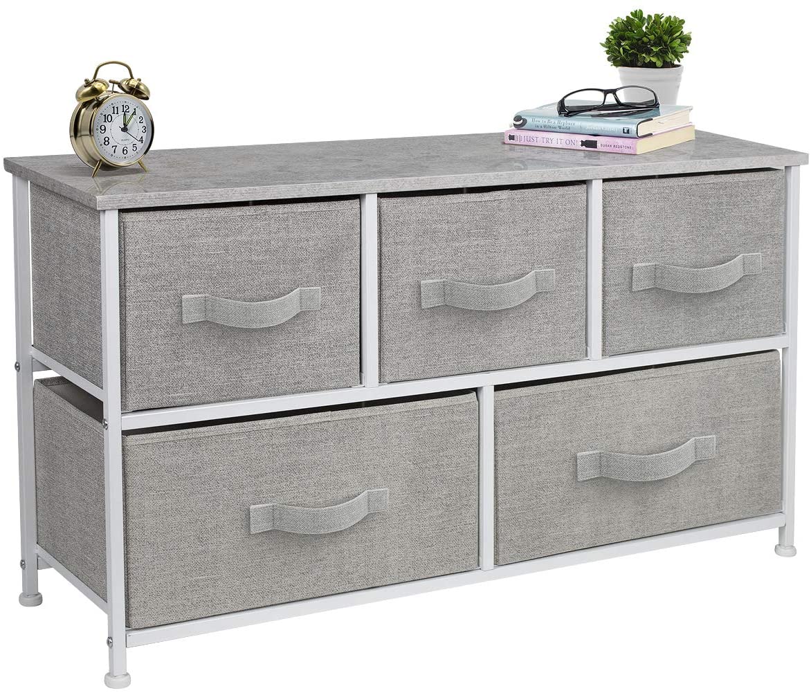Photo 1 of Sorbus Dresser with 5 Drawers  Furniture Storage Chest Tower Unit for Bedroom Hallway Closet Office Organization  Steel Frame Wood Top Easy Pull Fabric Bins Gray