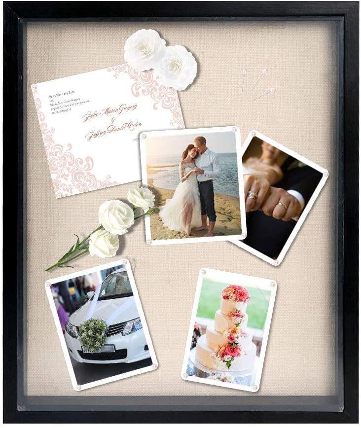 Photo 1 of OurWarm 13 x 16 Shadow Box Frame Large Shadow Box Display Case with Linen Back Glass Door and 15 Nail Rustic Picture Frame Memory Box for Keepsakes Baby Wedding Graduation Memorabilia Medals Photos