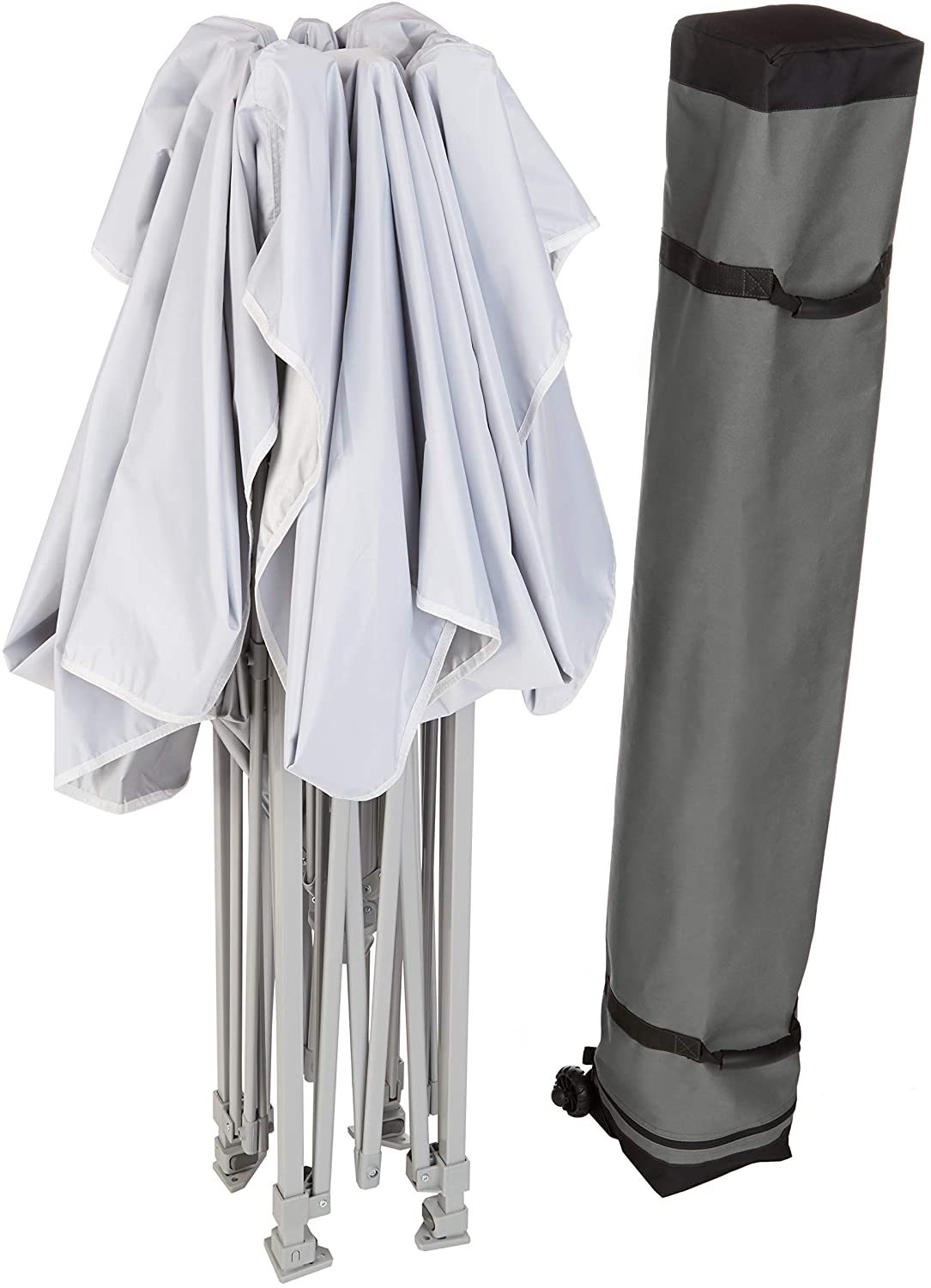 Photo 1 of Amazon Basics Outdoor Onepush Pop Up Canopy 9ft x 9ft Top Slant Leg with Wheeled Carry White  LOOSE PARTS