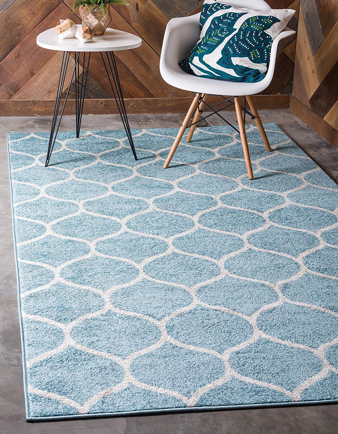 Photo 1 of Unique Loom Trellis Frieze Collection Lattice Moroccan Geometric Modern Area Rug 5 x 8 Feet Light BlueIvory