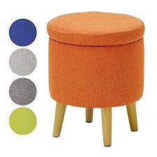 Photo 1 of HIGOGOGO Round Storage Ottoman with Legs Large Cotton Linen Foot Rest Stool with Removable Lid Tufted Footstool Coffee Table for Living Room Bedroom Home Orange 177x145x145