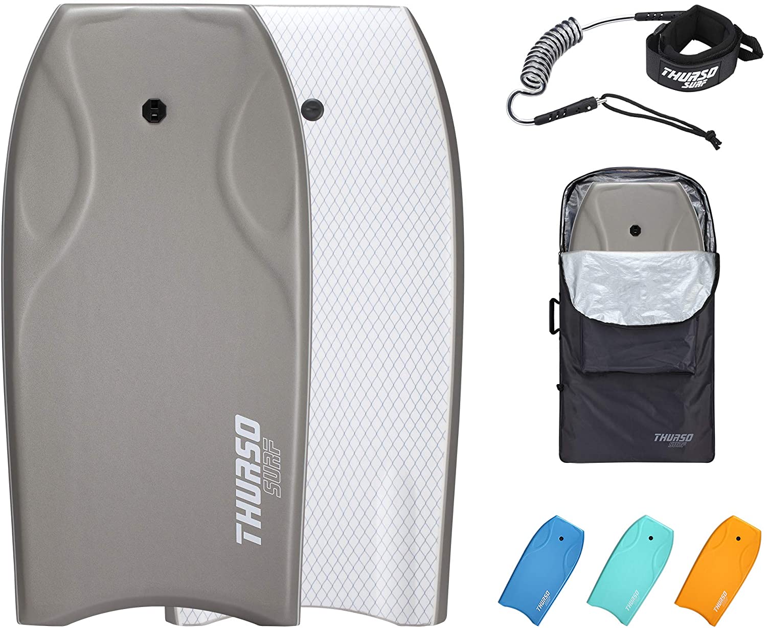 Photo 1 of THURSO SURF Lightning 42 Bodyboard PE Core IXPE Deck HDPE Bottom FRP Stringers Bottom Channels Pro Performance Durable Lightweight Incl Stainless Steel DoubleSwivel Leash Bodyboard Bag