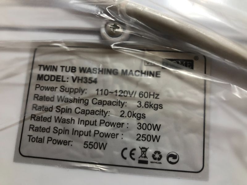 Photo 2 of VIVOHOME Electric Portable 2 in 1 Twin Tub Mini Laundry Washer and Spin Dryer Combo Washing Machine with Drain Hose for Apartments 135lbs Black  White