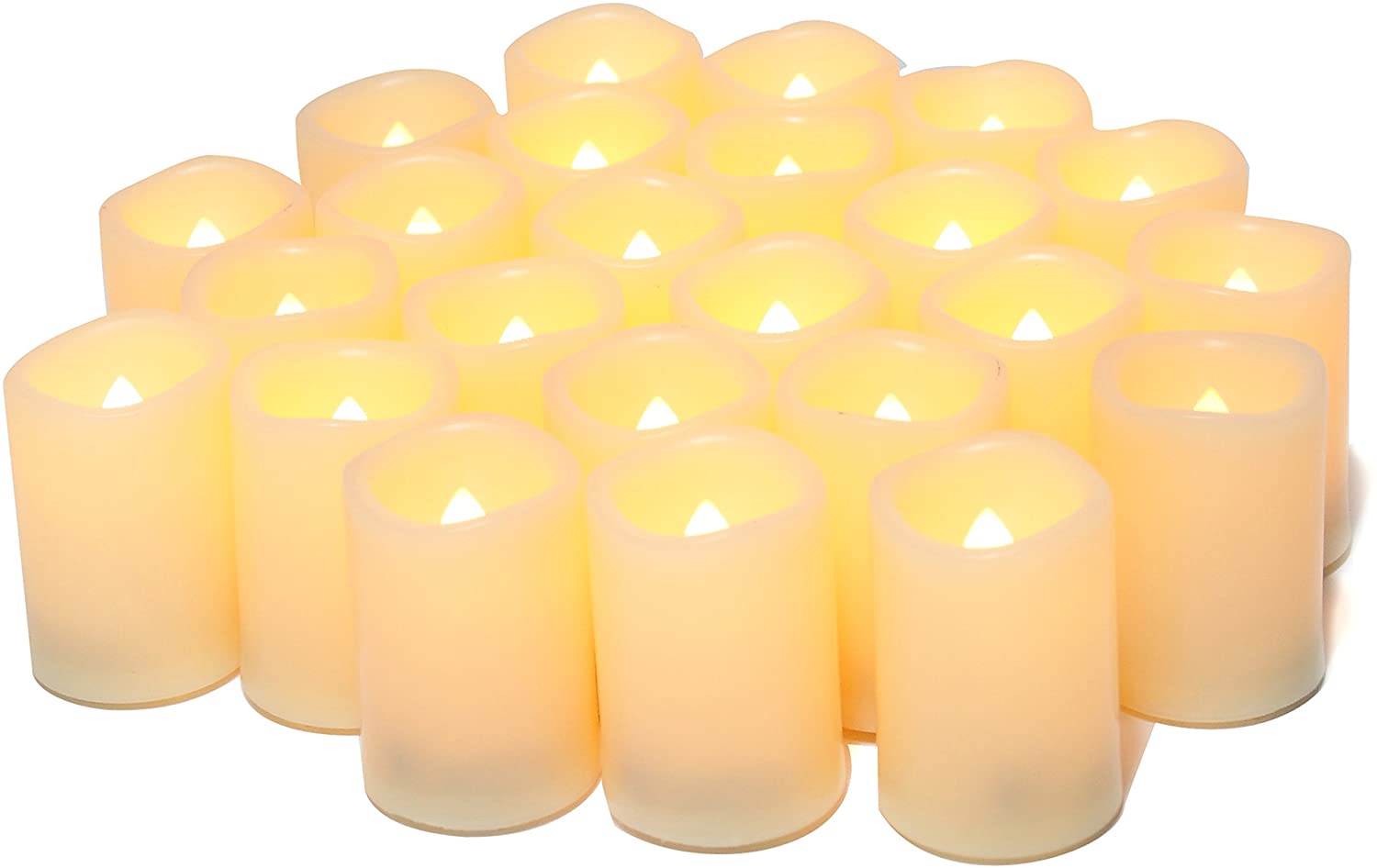 Photo 1 of Flameless Flickering Votive Tea Lights Candles Bulk Battery Operated Set of 24 Fake CandlesFlickering Tealights LED Candle for Garden WeddingParty Christmas Decorations etc Batteries Included