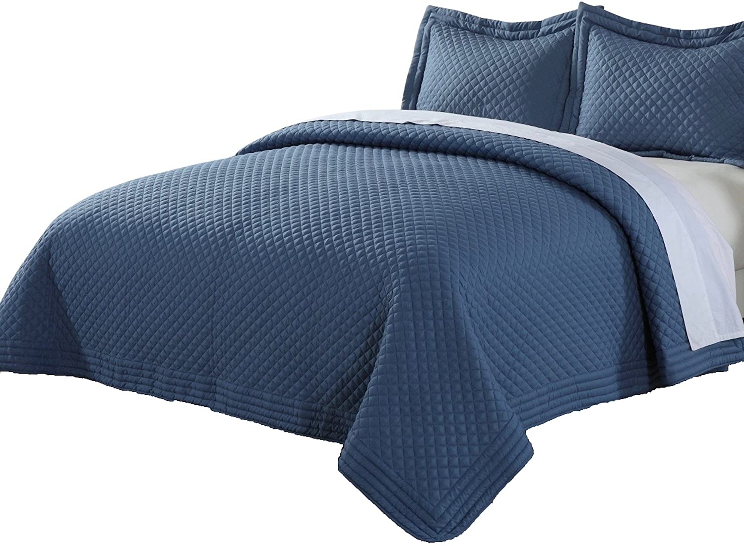 Photo 1 of Lotus Home Diamondesque Water and Stain Resistant Microfiber Quilt King Smoke Blue