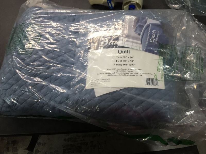 Photo 2 of Lotus Home Diamondesque Water and Stain Resistant Microfiber Quilt King Smoke Blue