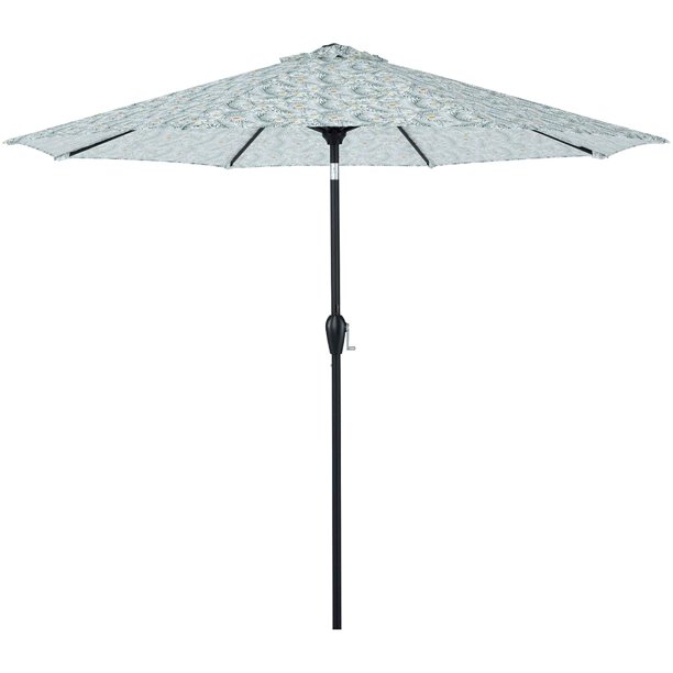 Photo 1 of Tempera 9 ft Patio Umbrella Outdoor Umbrella with Push Button Tilt and Crank 8 Steel Ribs Flower