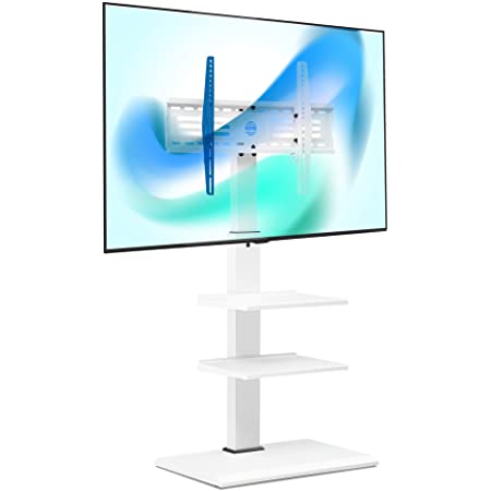 Photo 1 of FITUEYES Swivel Floor TV Stand Base for TVs Up to 65 TVs White Corner TV Stand with Height Adjustable Entertainment Shelves  Perfect for Media Storage FTS3602MW