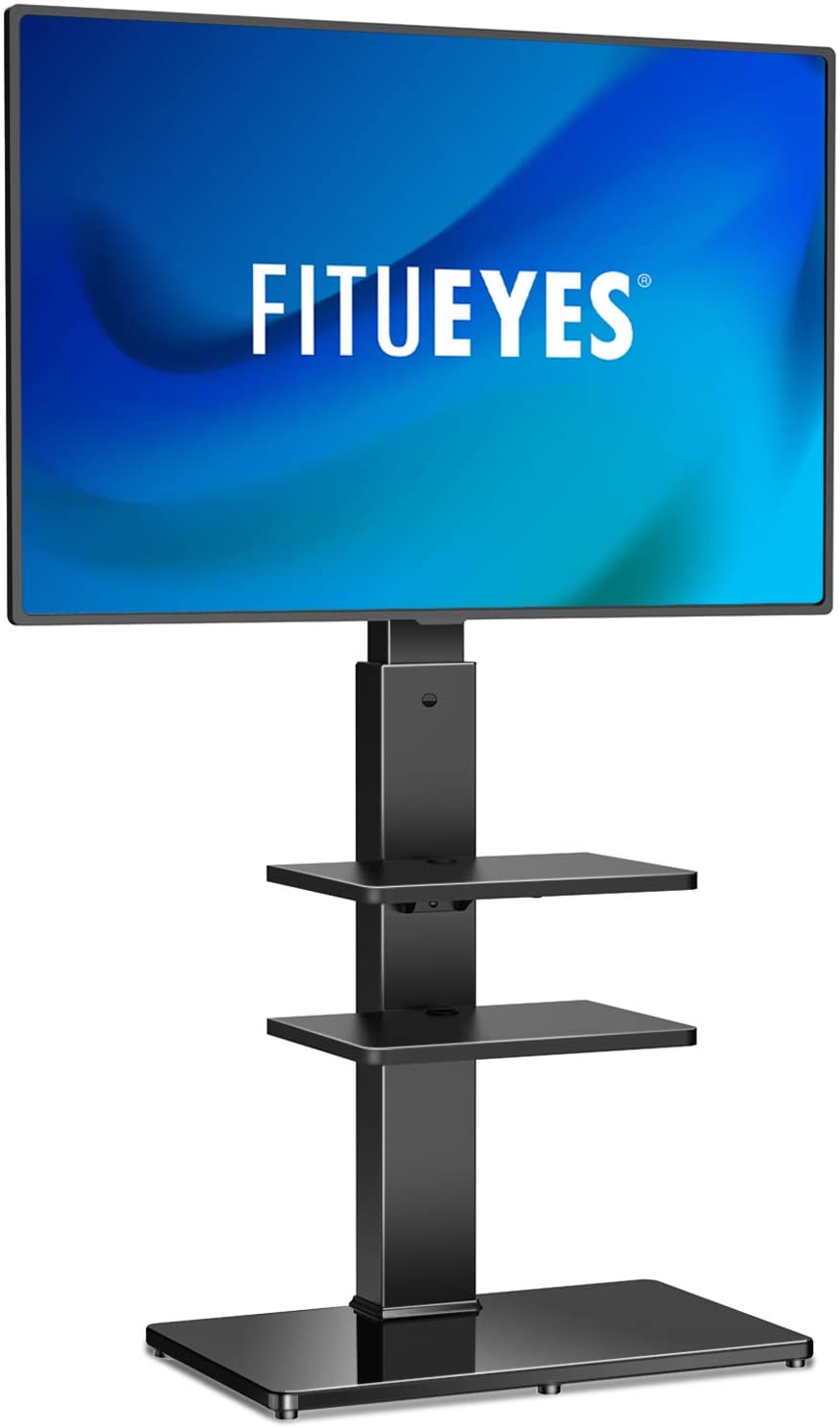 Photo 1 of FITUEYES Universal Swivel Floor TV Stand with Mount Height Adjustable for 32  65 Inch TVs Sturdy Tempered Glass Base  Media Shelves Modern Black TV Stands for Corner Bedroom TT307001MB