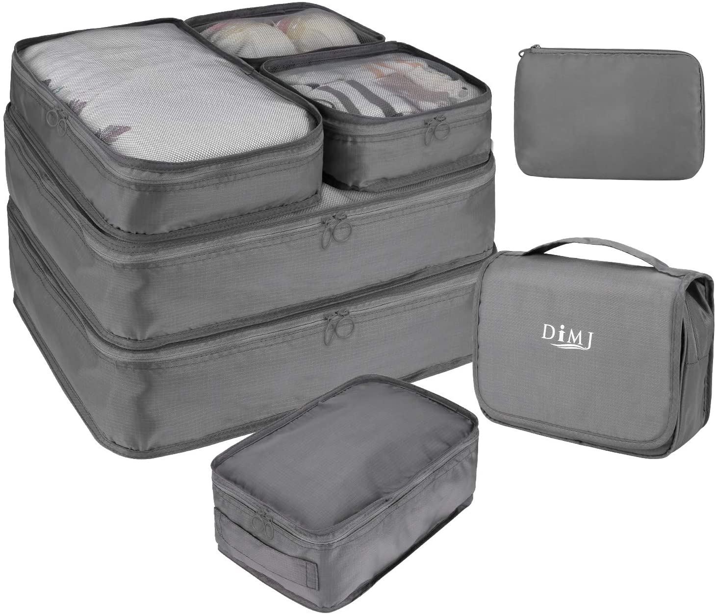 Photo 1 of DIMJ Packing Cubes for Travel 8 Pcs Travel Cubes for Suitcase Lightweight Travel Essential Bag with Large Toiletries Bag for Clothes Shoes Cosmetics Toiletries Grey
